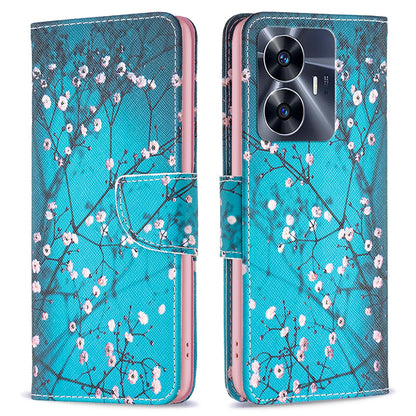 For Realme C55 Pattern Printing Phone Case Full Protection PU Leather Wallet Shell with Stand