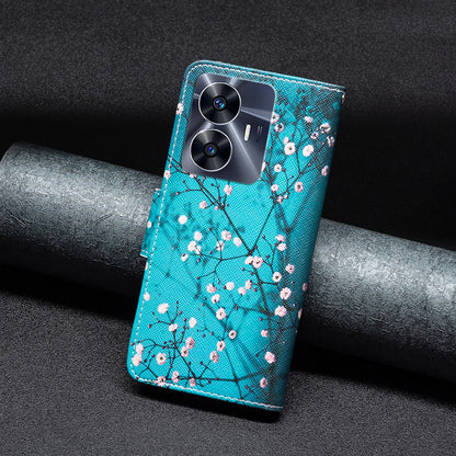 For Realme C55 Pattern Printing Phone Case Full Protection PU Leather Wallet Shell with Stand