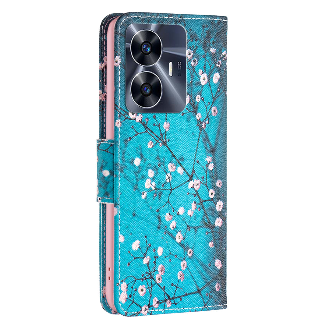 For Realme C55 Pattern Printing Phone Case Full Protection PU Leather Wallet Shell with Stand