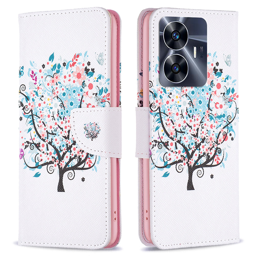 For Realme C55 Pattern Printing Phone Case Full Protection PU Leather Wallet Shell with Stand