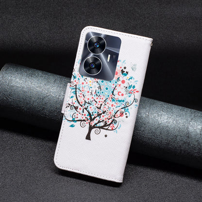 For Realme C55 Pattern Printing Phone Case Full Protection PU Leather Wallet Shell with Stand