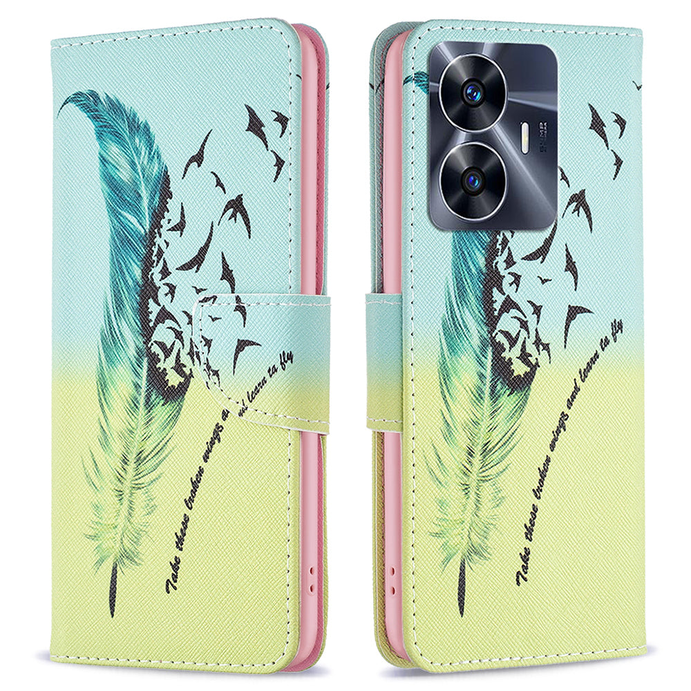 For Realme C55 Pattern Printing Phone Case Full Protection PU Leather Wallet Shell with Stand