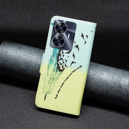 For Realme C55 Pattern Printing Phone Case Full Protection PU Leather Wallet Shell with Stand