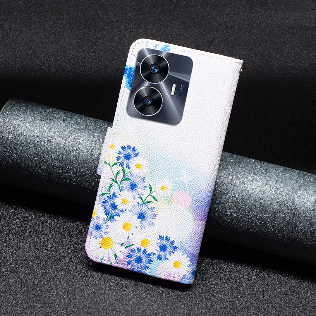 For Realme C55 Pattern Printing Phone Case Full Protection PU Leather Wallet Shell with Stand