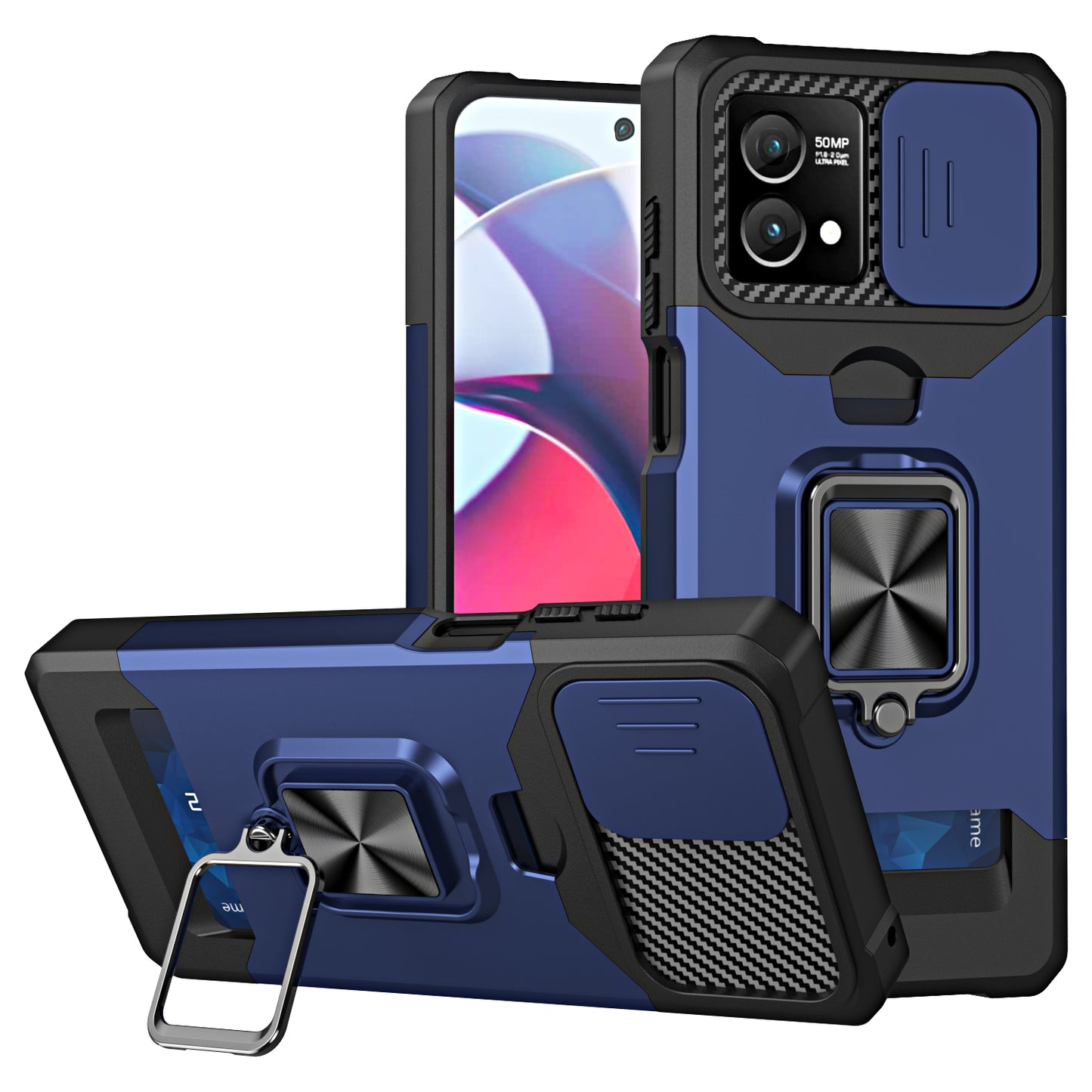 For Motorola Moto G Stylus 5G (2023) PC+TPU Shockproof Cover Card Holder Kickstand Phone Case with Slide Camera Lid