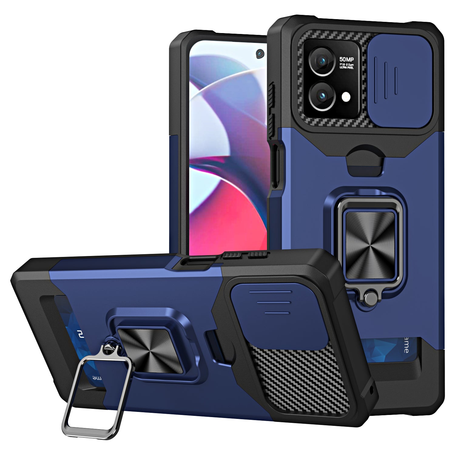 For Motorola Moto G Stylus 5G (2023) PC+TPU Shockproof Cover Card Holder Kickstand Phone Case with Slide Camera Lid