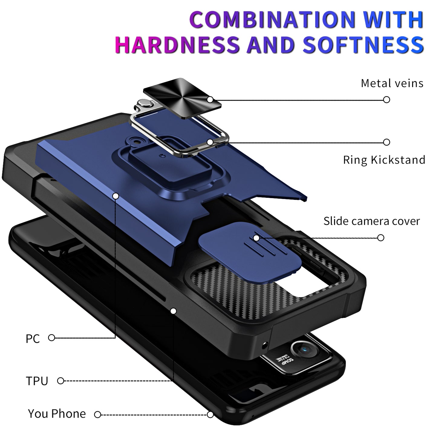 For Motorola Moto G Stylus 5G (2023) PC+TPU Shockproof Cover Card Holder Kickstand Phone Case with Slide Camera Lid