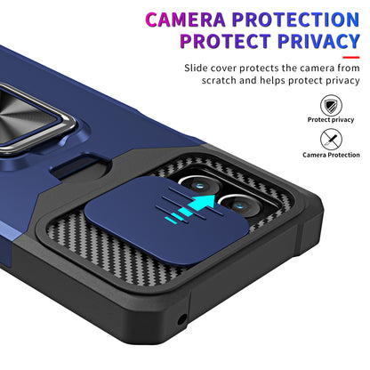 For Motorola Moto G Stylus 5G (2023) PC+TPU Shockproof Cover Card Holder Kickstand Phone Case with Slide Camera Lid