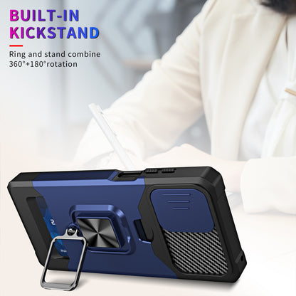 For Motorola Moto G Stylus 5G (2023) PC+TPU Shockproof Cover Card Holder Kickstand Phone Case with Slide Camera Lid
