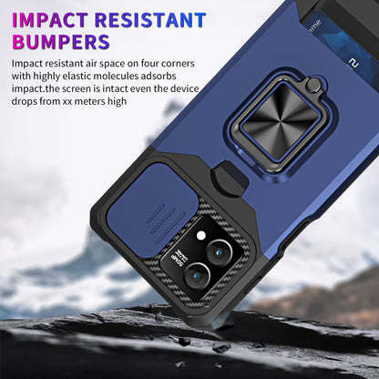 For Motorola Moto G Stylus 5G (2023) PC+TPU Shockproof Cover Card Holder Kickstand Phone Case with Slide Camera Lid