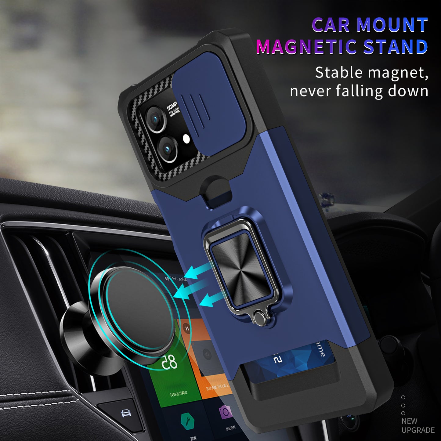 For Motorola Moto G Stylus 5G (2023) PC+TPU Shockproof Cover Card Holder Kickstand Phone Case with Slide Camera Lid