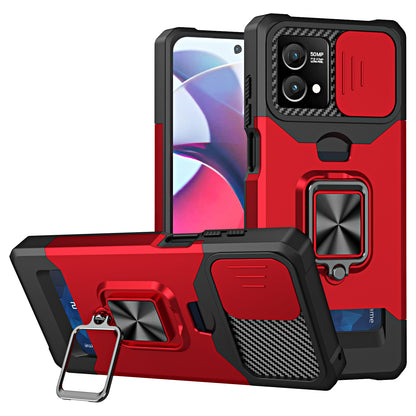 For Motorola Moto G Stylus 5G (2023) PC+TPU Shockproof Cover Card Holder Kickstand Phone Case with Slide Camera Lid