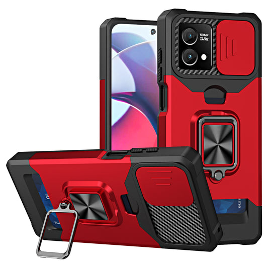 For Motorola Moto G Stylus 5G (2023) PC+TPU Shockproof Cover Card Holder Kickstand Phone Case with Slide Camera Lid