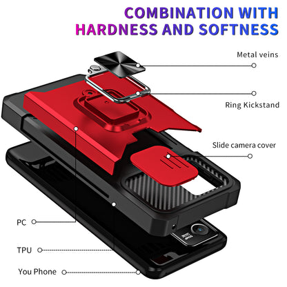 For Motorola Moto G Stylus 5G (2023) PC+TPU Shockproof Cover Card Holder Kickstand Phone Case with Slide Camera Lid