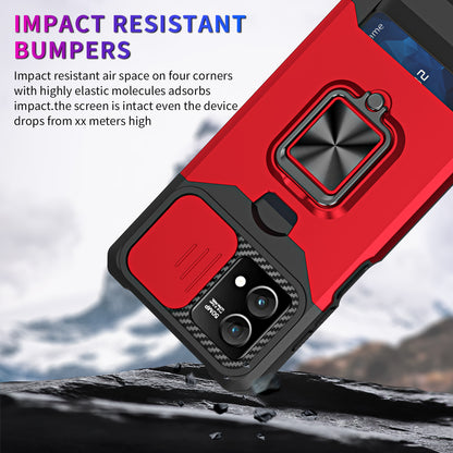 For Motorola Moto G Stylus 5G (2023) PC+TPU Shockproof Cover Card Holder Kickstand Phone Case with Slide Camera Lid