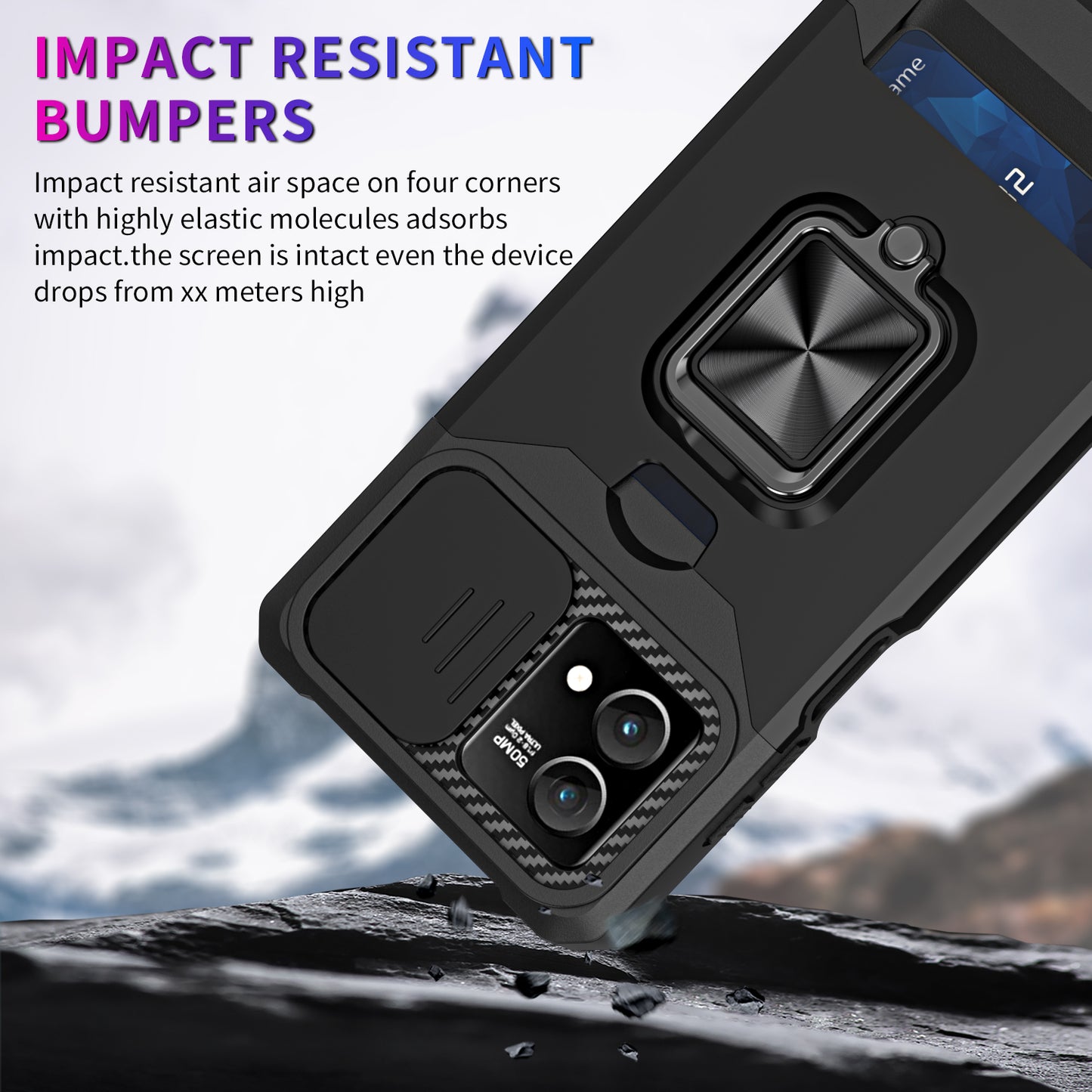 For Motorola Moto G Stylus 5G (2023) PC+TPU Shockproof Cover Card Holder Kickstand Phone Case with Slide Camera Lid