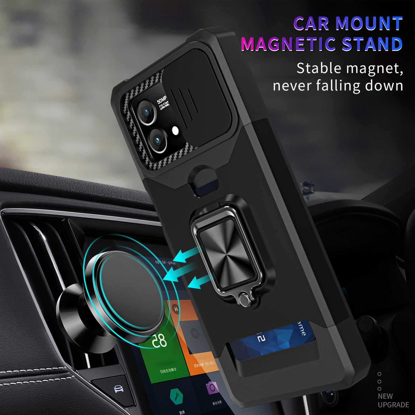 For Motorola Moto G Stylus 5G (2023) PC+TPU Shockproof Cover Card Holder Kickstand Phone Case with Slide Camera Lid