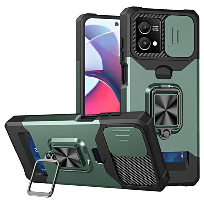 For Motorola Moto G Stylus 5G (2023) PC+TPU Shockproof Cover Card Holder Kickstand Phone Case with Slide Camera Lid