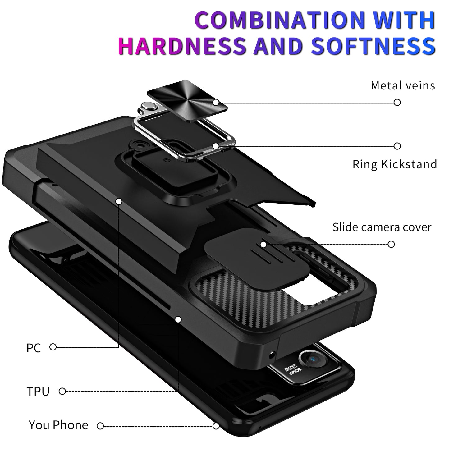 For Motorola Moto G Stylus 5G (2023) PC+TPU Shockproof Cover Card Holder Kickstand Phone Case with Slide Camera Lid
