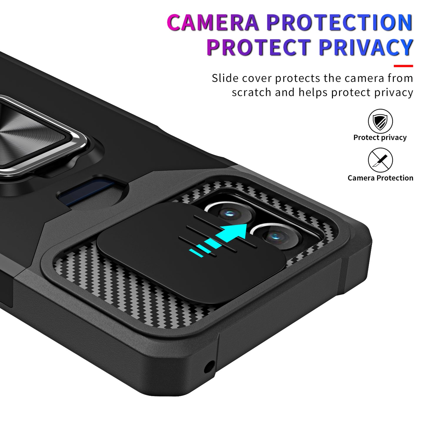 For Motorola Moto G Stylus 5G (2023) PC+TPU Shockproof Cover Card Holder Kickstand Phone Case with Slide Camera Lid