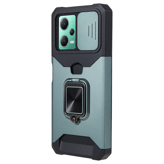 Kickstand Phone Case for Xiaomi Redmi Note 12 5G (China) / (India) / (Global) / Poco X5 5G , PC+TPU Card Holder Phone Cover with Slide Camera Lid