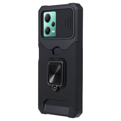 Kickstand Phone Case for Xiaomi Redmi Note 12 5G (China) / (India) / (Global) / Poco X5 5G , PC+TPU Card Holder Phone Cover with Slide Camera Lid