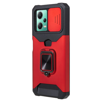 Kickstand Phone Case for Xiaomi Redmi Note 12 5G (China) / (India) / (Global) / Poco X5 5G , PC+TPU Card Holder Phone Cover with Slide Camera Lid