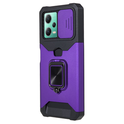 Kickstand Phone Case for Xiaomi Redmi Note 12 5G (China) / (India) / (Global) / Poco X5 5G , PC+TPU Card Holder Phone Cover with Slide Camera Lid