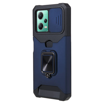 Kickstand Phone Case for Xiaomi Redmi Note 12 5G (China) / (India) / (Global) / Poco X5 5G , PC+TPU Card Holder Phone Cover with Slide Camera Lid