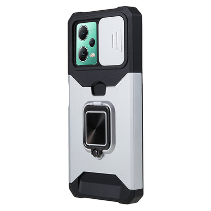 Kickstand Phone Case for Xiaomi Redmi Note 12 5G (China) / (India) / (Global) / Poco X5 5G , PC+TPU Card Holder Phone Cover with Slide Camera Lid
