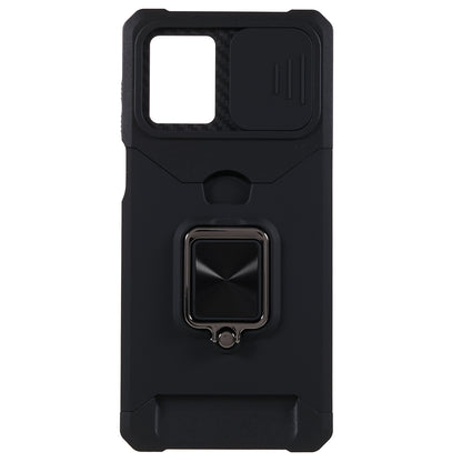 For Motorola Moto G 5G (2023) PC+TPU Card Holder Case Kickstand Anti-Scratch Phone Cover with Slide Camera Lid