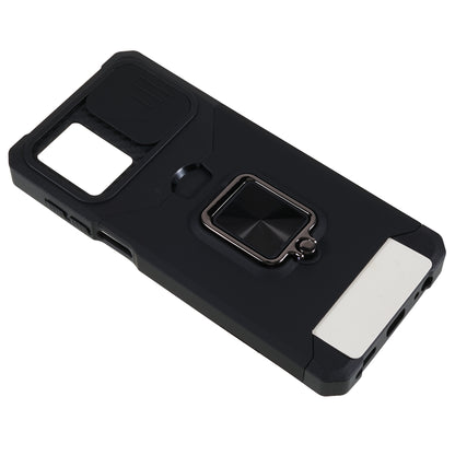 For Motorola Moto G 5G (2023) PC+TPU Card Holder Case Kickstand Anti-Scratch Phone Cover with Slide Camera Lid