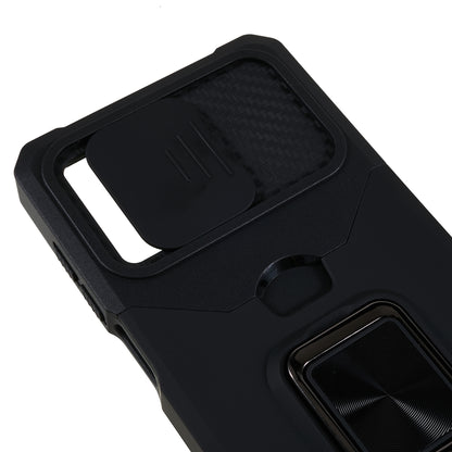 For Motorola Moto G 5G (2023) PC+TPU Card Holder Case Kickstand Anti-Scratch Phone Cover with Slide Camera Lid