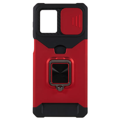 For Motorola Moto G 5G (2023) PC+TPU Card Holder Case Kickstand Anti-Scratch Phone Cover with Slide Camera Lid