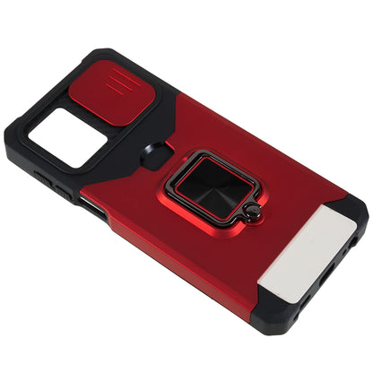 For Motorola Moto G 5G (2023) PC+TPU Card Holder Case Kickstand Anti-Scratch Phone Cover with Slide Camera Lid