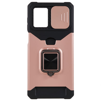 For Motorola Moto G 5G (2023) PC+TPU Card Holder Case Kickstand Anti-Scratch Phone Cover with Slide Camera Lid