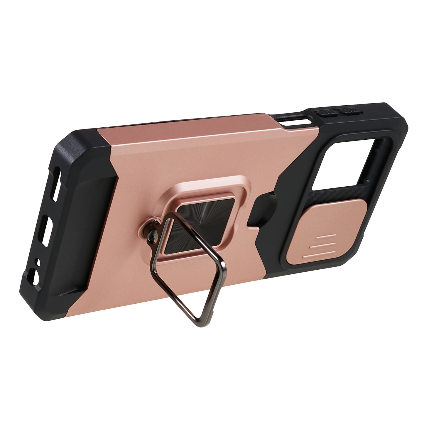 For Motorola Moto G 5G (2023) PC+TPU Card Holder Case Kickstand Anti-Scratch Phone Cover with Slide Camera Lid