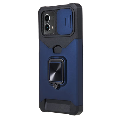For Motorola Moto G 5G (2023) PC+TPU Card Holder Case Kickstand Anti-Scratch Phone Cover with Slide Camera Lid