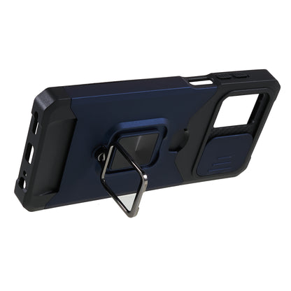 For Motorola Moto G 5G (2023) PC+TPU Card Holder Case Kickstand Anti-Scratch Phone Cover with Slide Camera Lid