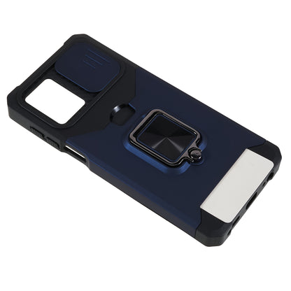For Motorola Moto G 5G (2023) PC+TPU Card Holder Case Kickstand Anti-Scratch Phone Cover with Slide Camera Lid