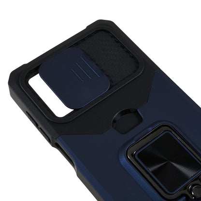 For Motorola Moto G 5G (2023) PC+TPU Card Holder Case Kickstand Anti-Scratch Phone Cover with Slide Camera Lid