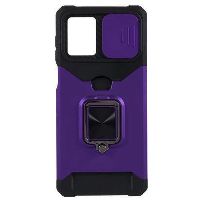 For Motorola Moto G 5G (2023) PC+TPU Card Holder Case Kickstand Anti-Scratch Phone Cover with Slide Camera Lid
