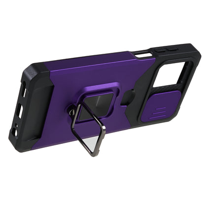 For Motorola Moto G 5G (2023) PC+TPU Card Holder Case Kickstand Anti-Scratch Phone Cover with Slide Camera Lid