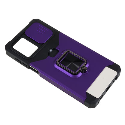 For Motorola Moto G 5G (2023) PC+TPU Card Holder Case Kickstand Anti-Scratch Phone Cover with Slide Camera Lid