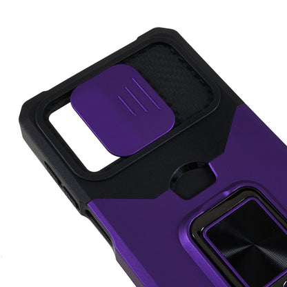 For Motorola Moto G 5G (2023) PC+TPU Card Holder Case Kickstand Anti-Scratch Phone Cover with Slide Camera Lid