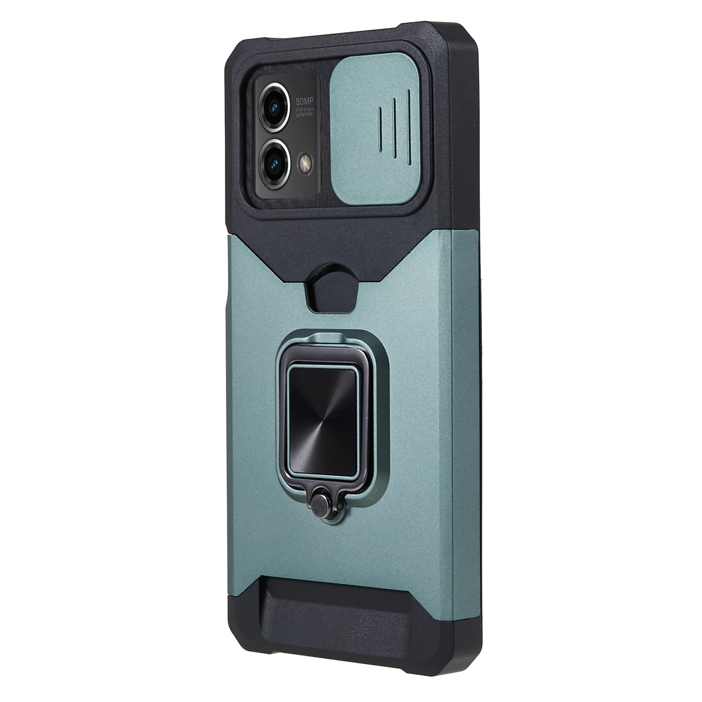 For Motorola Moto G 5G (2023) PC+TPU Card Holder Case Kickstand Anti-Scratch Phone Cover with Slide Camera Lid