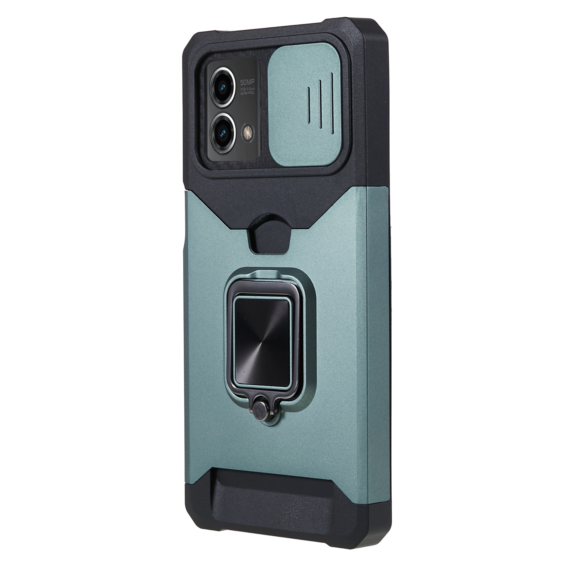 For Motorola Moto G 5G (2023) PC+TPU Card Holder Case Kickstand Anti-Scratch Phone Cover with Slide Camera Lid