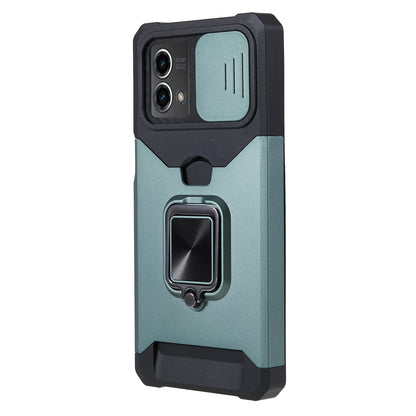 For Motorola Moto G 5G (2023) PC+TPU Card Holder Case Kickstand Anti-Scratch Phone Cover with Slide Camera Lid