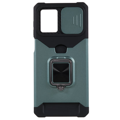 For Motorola Moto G 5G (2023) PC+TPU Card Holder Case Kickstand Anti-Scratch Phone Cover with Slide Camera Lid