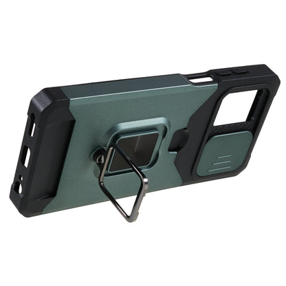 For Motorola Moto G 5G (2023) PC+TPU Card Holder Case Kickstand Anti-Scratch Phone Cover with Slide Camera Lid